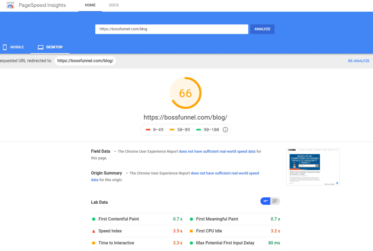 Google Page Speed Test